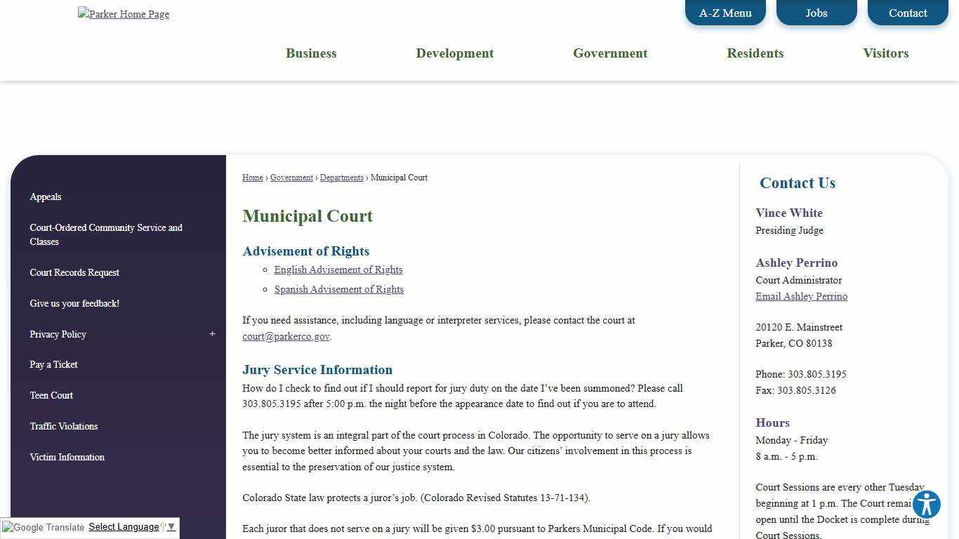 Municipal Court Town of Parker - Official Website