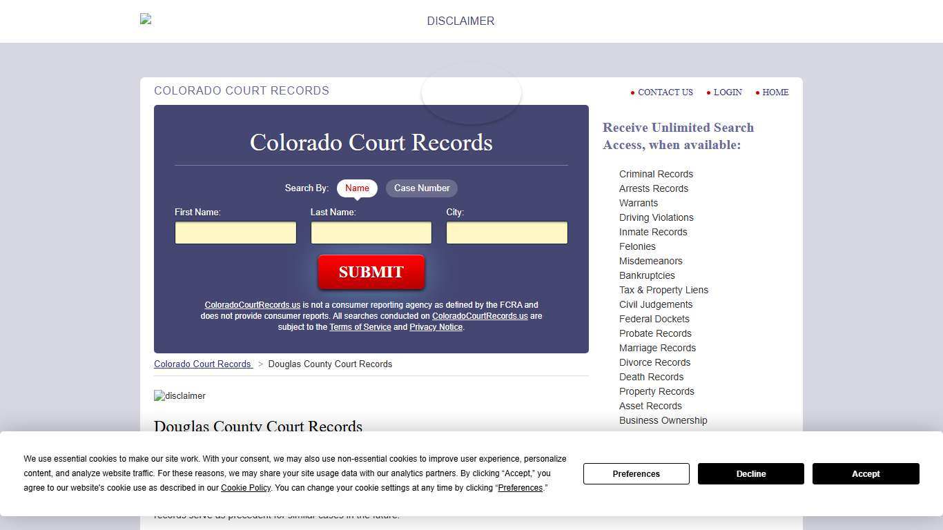 Douglas County Court Records ColoradoCourtRecords.us